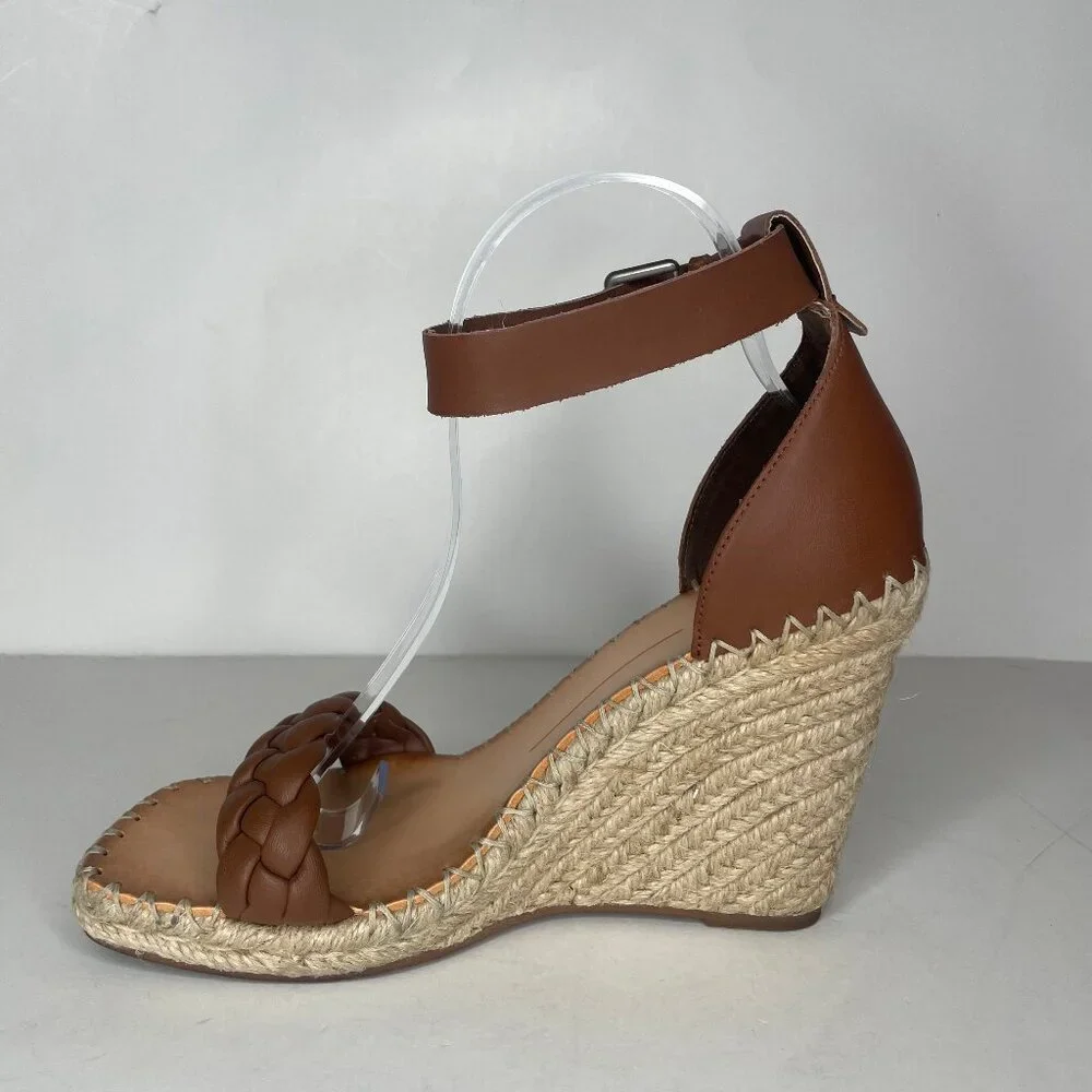 Dolce Vita Braided Leather Espadrille Wedge Sandals Brown Size 8.5